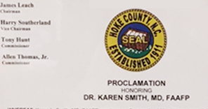National Family Physician of the Year, Dr. Karen Smith, Honored by Hoke County Commission smith-proclamation